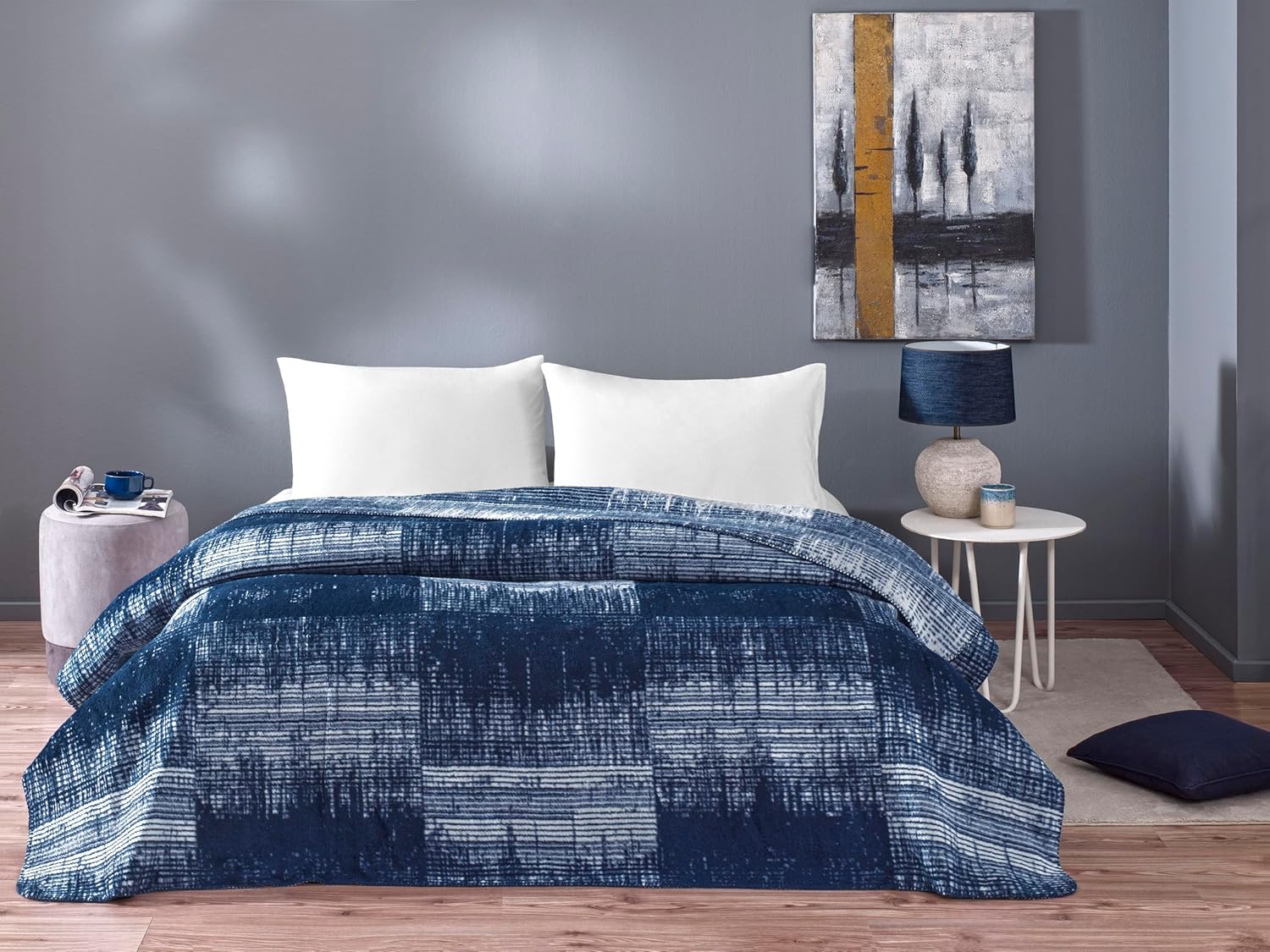 TAÇ Ziggy Desenli%100 Pamuk Pamuk Battaniye, Lacivert, Tek Kişilik