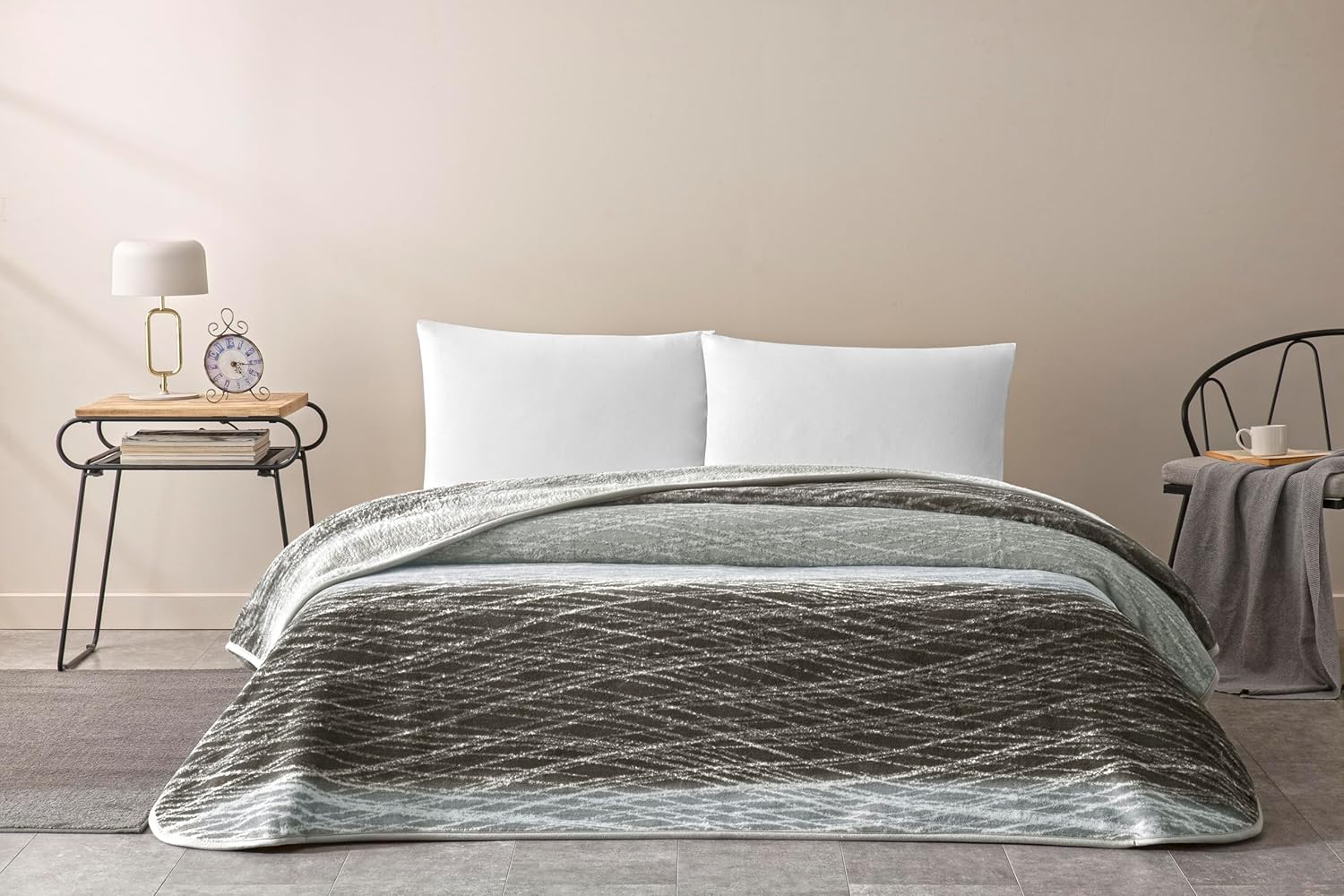 TAÇ Cosmos Desenli%100 Pamuk Pamuk Battaniye, Gri, Çift Kişilik