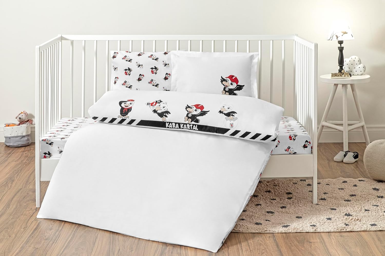 TAÇ Beşiktaş Stripe Standart Pamuk Nevresim Takımı, Siyah, Beyaz, Bebek