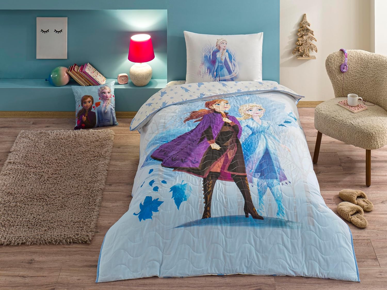TAÇ Disney Frozen Sisters Standart Pamuk Nevresim Takımı, Mavi, Tek Kişilik