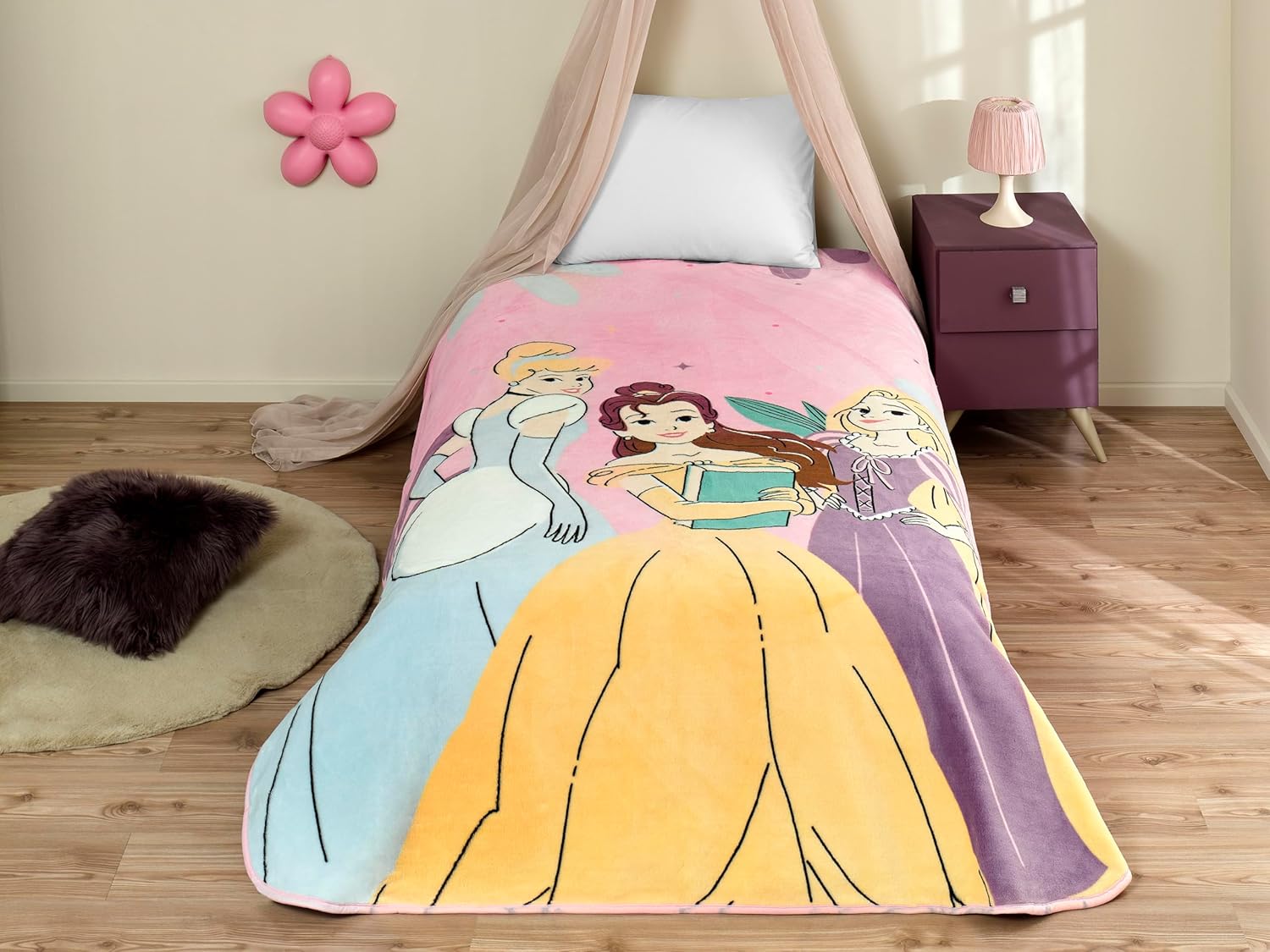 TAÇ Disney Princesses Fun and Bold Çizgi Film Karakteri Pamuk-Polyester Karışım Battaniye, Pembe, Mavi, Mor, Sarı, Tek Kişilik