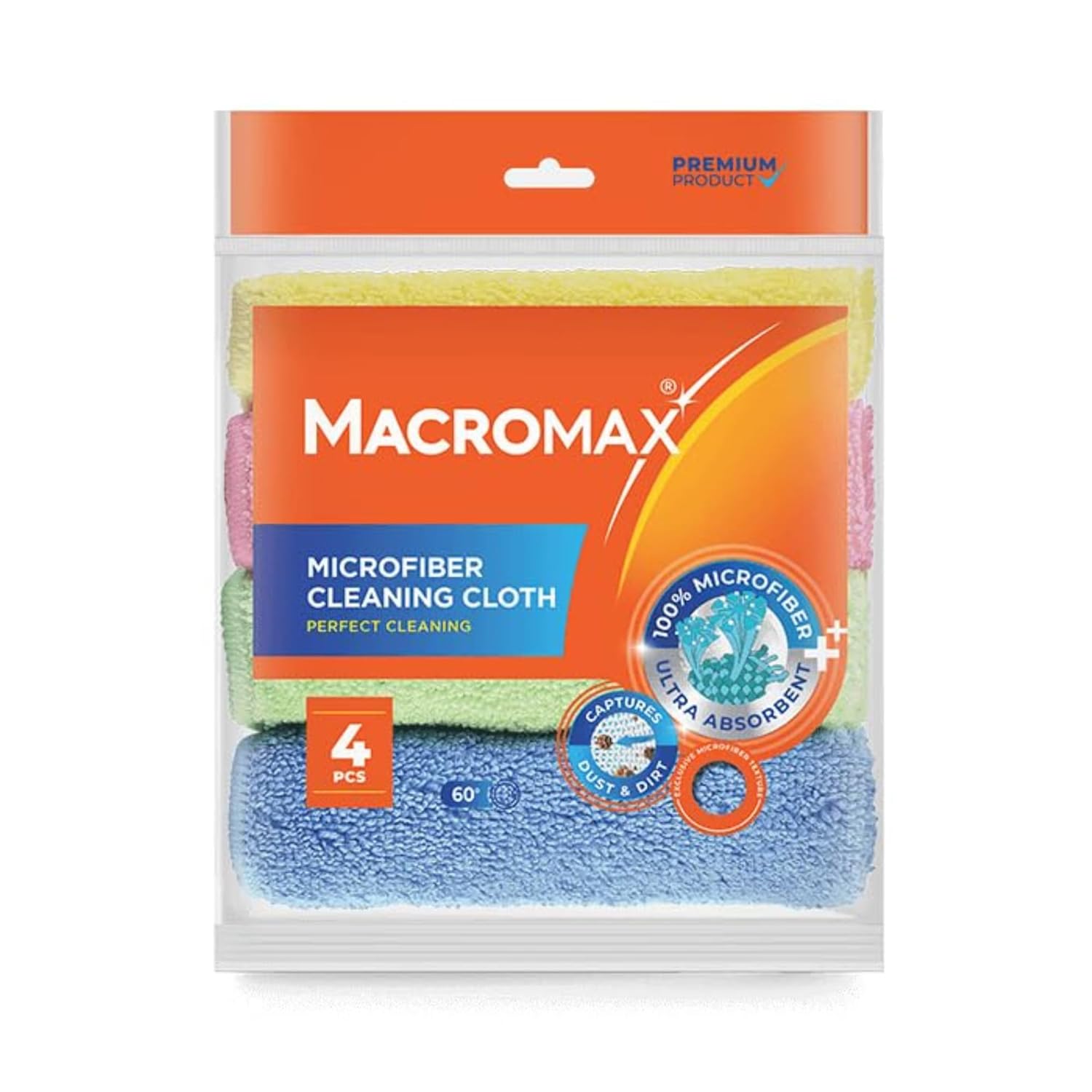 Macromax Mikrofiber Temizlik Bezi 4'lü Paket, Çok Amaçlı Toz Alma ve Yüzey Silme Bezi
