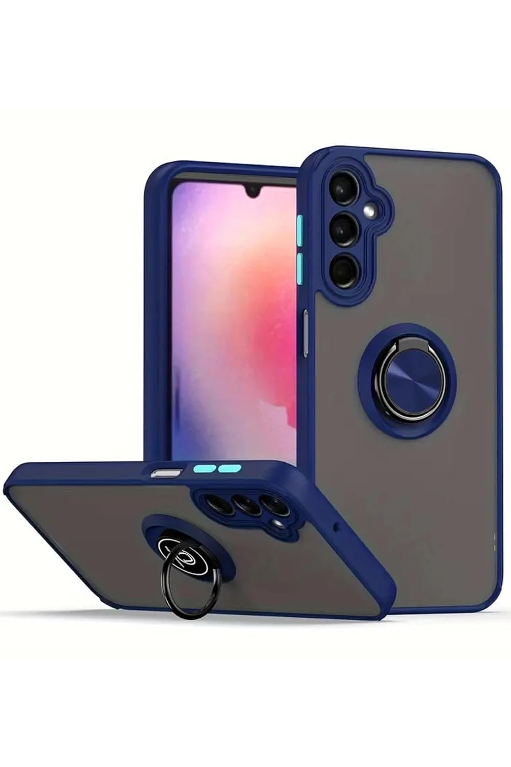 Coverzone Samsung Galaxy A16 ile uyumlu Kılıf Thunder Hux Yüzüklü Kapak Şık ve Dekoratif Model Stand Olabilen 360° Dönebilen Yüzük Aparatı ve Kamera Korumalı Yükseltilmiş Thunder Hux Kapak Lacivert