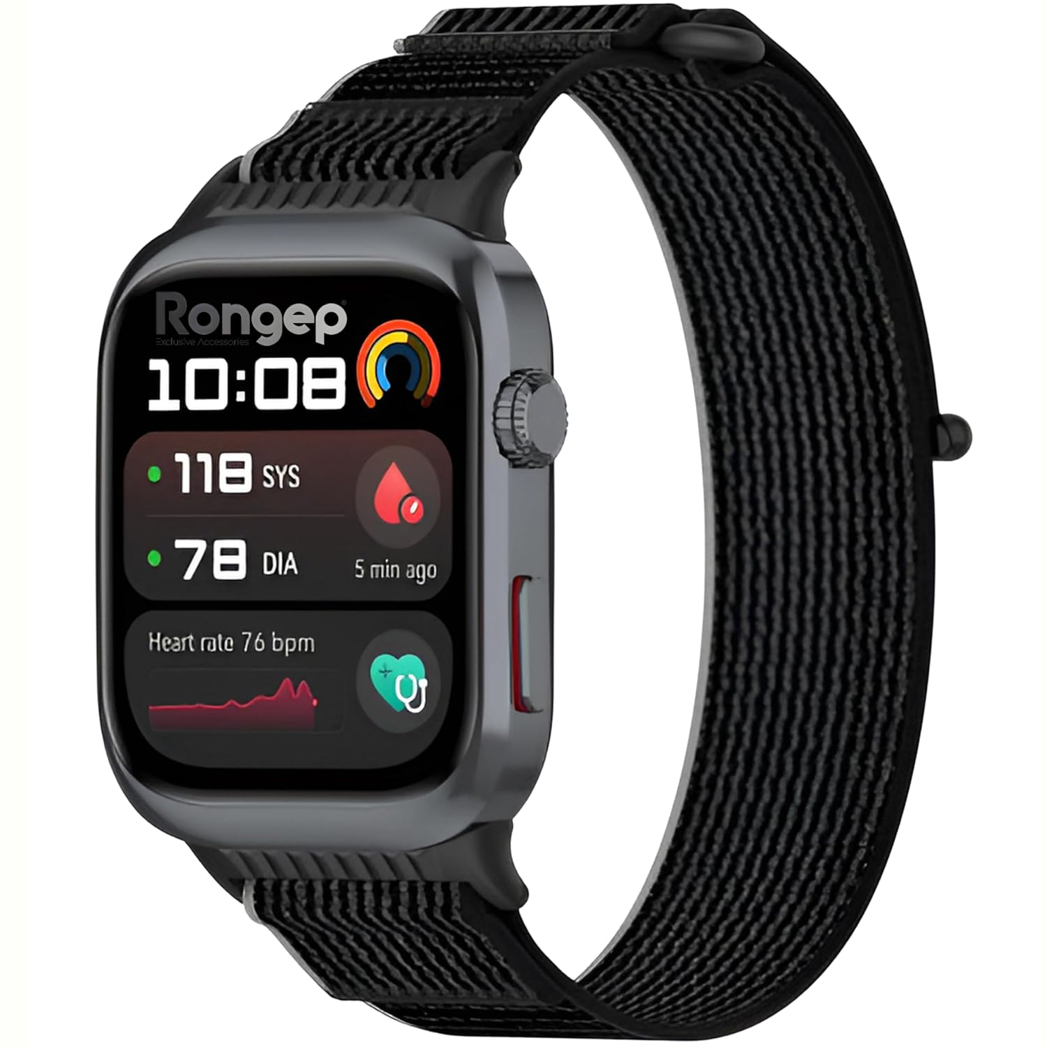 Rongep Huawei Watch D2 ile Uyumlu Hook Loop Kumaş Kordon Terletmeyen Nefes Alabilen Hafif Yapı Cildi Tahriş Etmeyen Cırt Cırt Tasarımlı Deformasyona Dayanıklı Rahat Kumaş Kayış (Siyah-Gri)