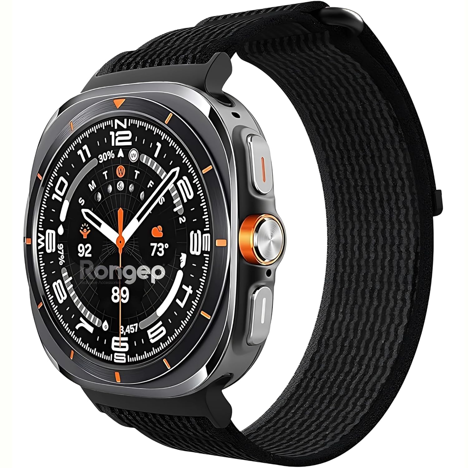 Rongep Samsung Galaxy Watch Ultra 47mm ile Uyumlu Hook Loop Kumaş Kordon Terletmeyen Cildi Tahriş Etmeyen Nefes Alabilen Yapılı Cırt Cırt Tasarımlı Deformasyona Dayanıklı Rahat Kayış (Siyah-Gri)