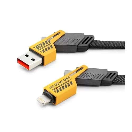 4 in 1 Çoklu USB Şarj Kablosu: 120 Cm, Type C to Lightning Örgü Şarj Kablosu USB A/USB C 65W Tip C/27W PD Her Cihaz ile Uyumlu Metal Başlıklı CL24