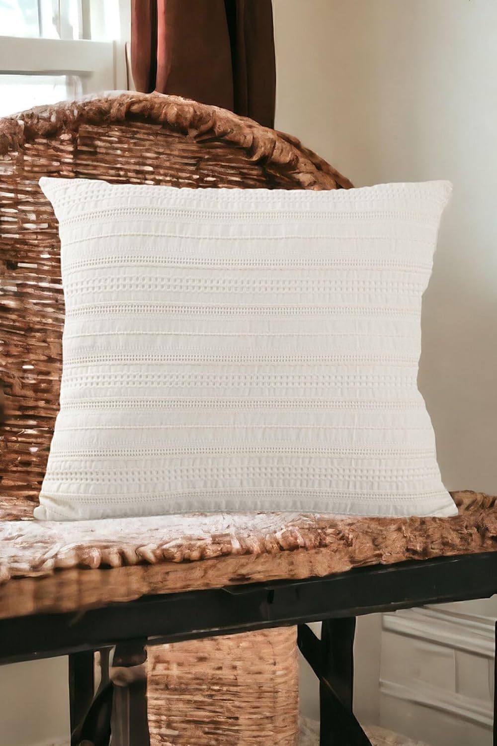 Asdiva Buldan Dokuma Bohem Tasarım%100 Pamuklu 45X45Cm Kırlent Kılıfı Krem Bej