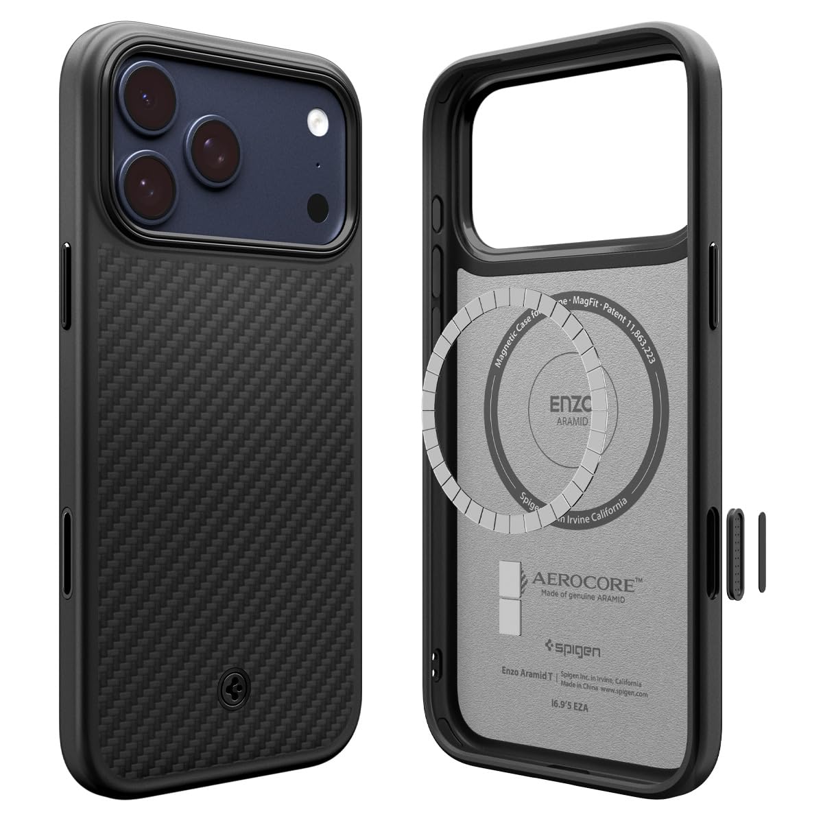 Spigen iPhone 17 Pro Max ile uyumlu MagSafe Kılıf Enzo Aramid T Force Kamera Butonu Hava Kanalı Teknolojisi Askeri Sınıf Koruma MagFit Black Dokulu Yüzey Kapak - ACS09906