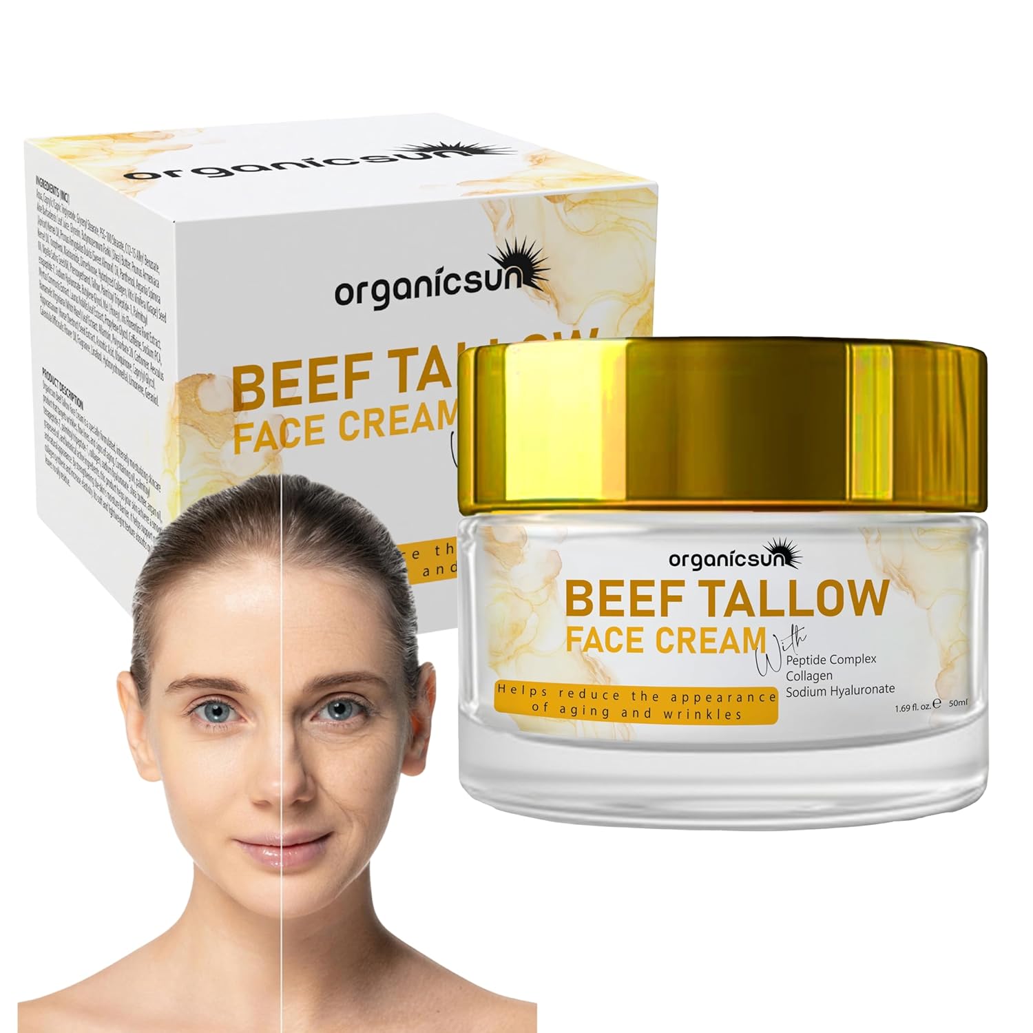 Organicsun Kuyruk Yağı Kremi | Kırışıklık & Yaşlanma Karşıtı Anti Aging Yüz Bakım Kremi 50ml - Collagen İlaveli, Nemlendirici Etki