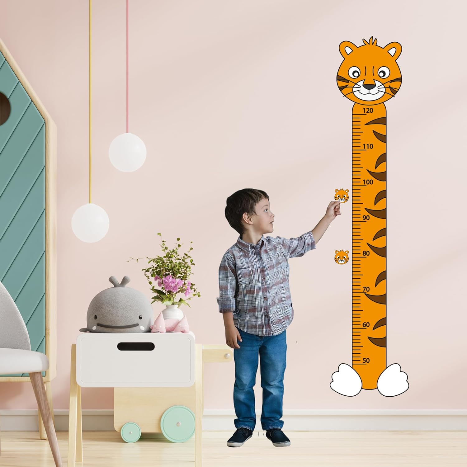 Kaplan Temalı Çocuk Boy Ölçer Duvar Stickerı – Sevimli Hayvan Figürlü Yükseklik Cetveli