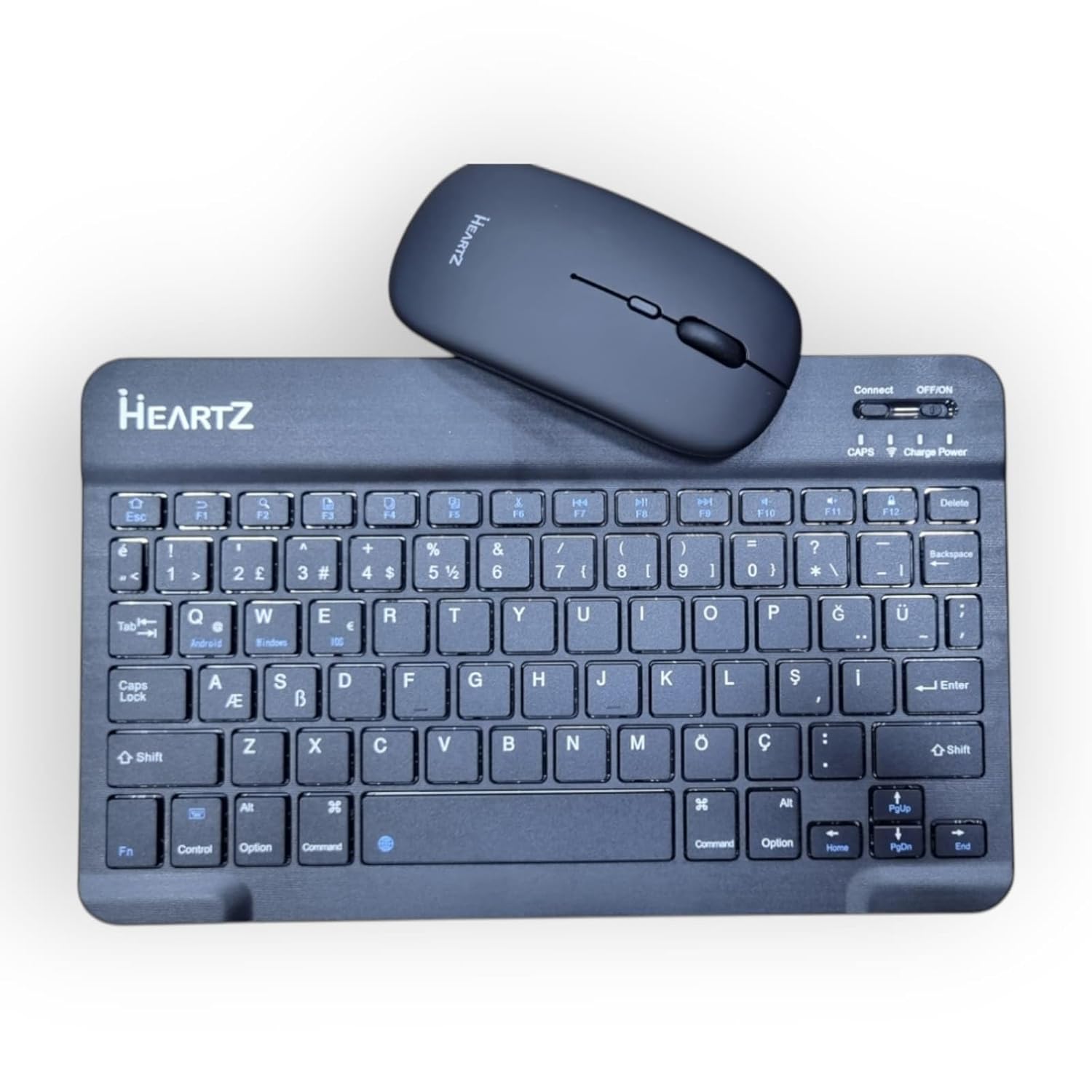 HEARTZ KEY 01 KABLOSUZ BLUETOOTH WİRELESS TÜMÜ TÜRKÇE KARAKTERLİ i ü ğ harfleri bulunur KLAVYE MOUSE SETİ (SİYAH)