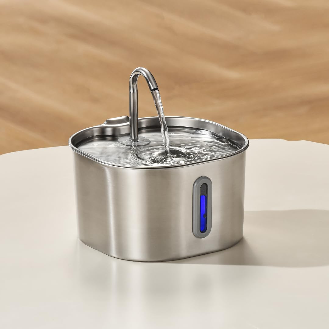 2.2 L Su Seviyesi Göstergeli Paslanmaz Çelik Kedi Köpek Için Su Pınarı Su Çeşmesi Su Sebili Sessiz Pompalı