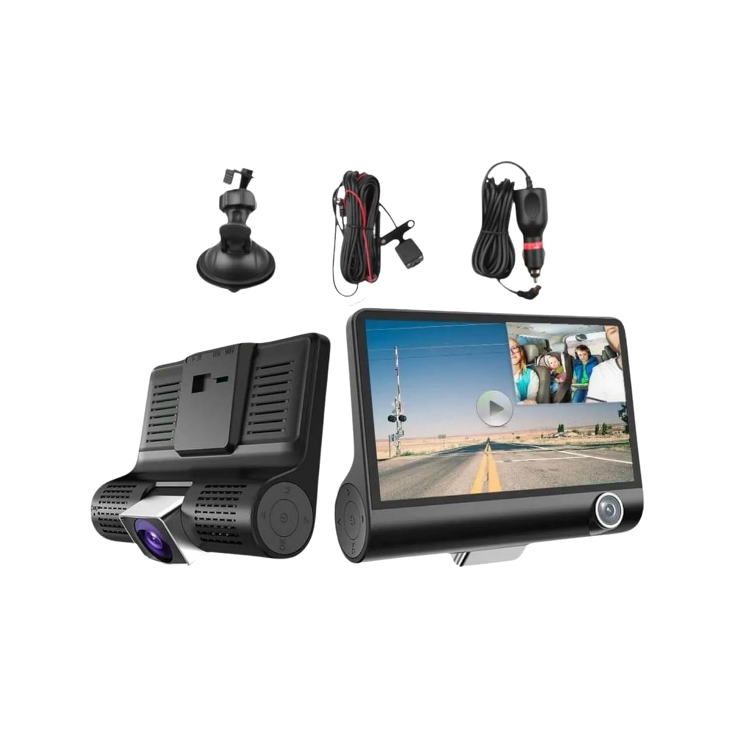 Araç İçi Kamera 4'' Lcd Ekran 3 Kameralı 170° Geniş Açı 1080p G-Sensör Gece Görüşlü Uyumlu Yol Kayıt