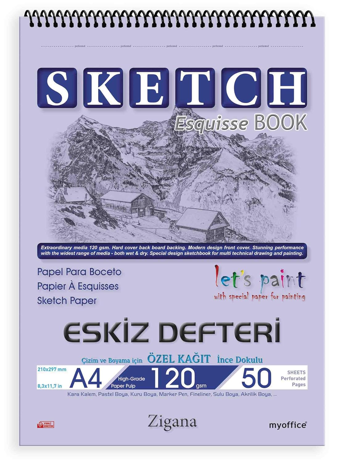 Zigana A4 Spiralli Eskiz Defteri – 50 Yaprak, 120 gr Çizim Bloknotu, Sanat Defteri