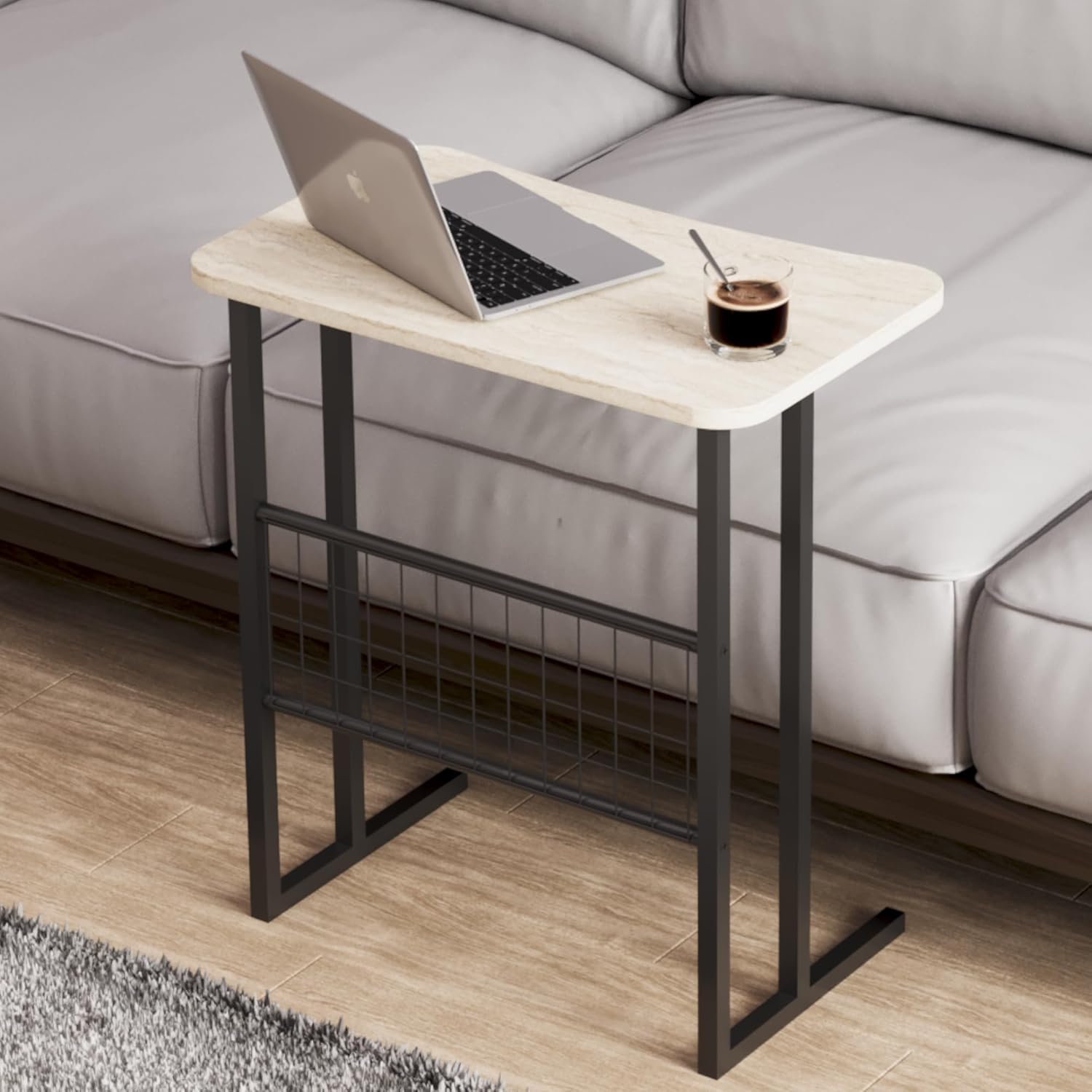 interGO Metal Ayaklı Laptop Sehpası Koltuk Sehpası Kahvaltı Masası Çalışma Sehpası - Traverten Desenli