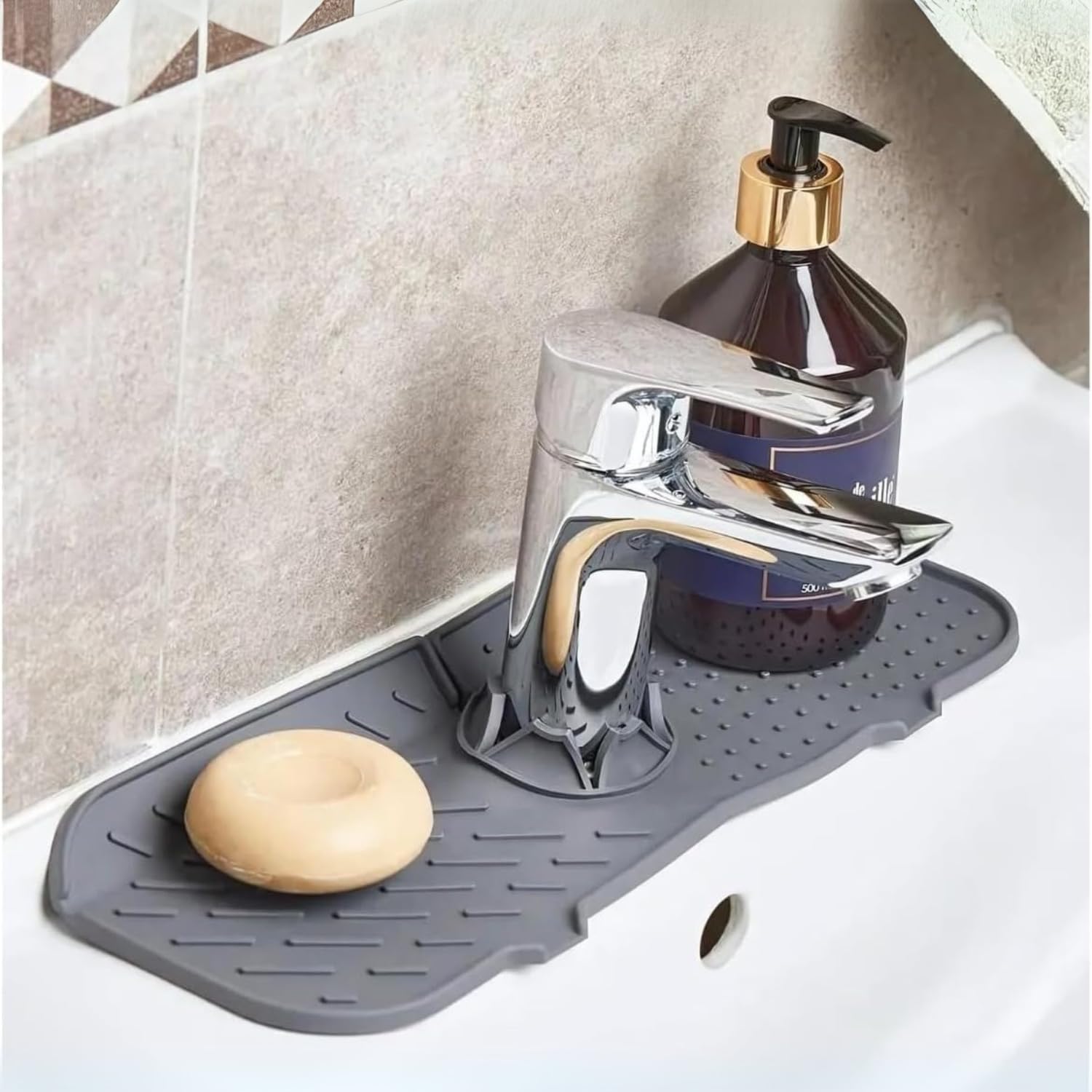 Purish | Esnek Silikon Musluk Arkası Su Tutucu ve Lavabo Matı – Mutfak ve Banyo Kullanımı için Drenajlı Musluk Pedi, Süngerlik ve Tezgah Koruyucu