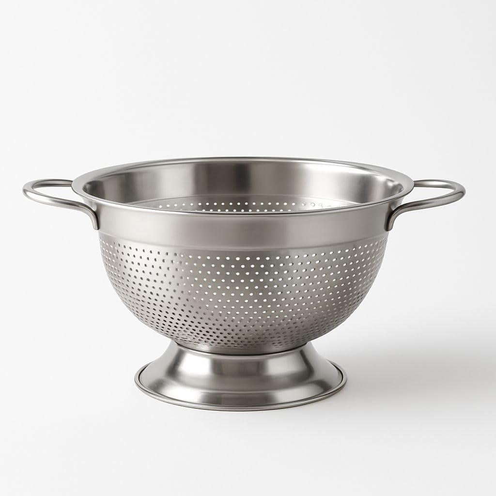 MallArt® 304 Paslanmaz Çelik Süzgeç - Kulplu & Ayaklı Tasarım | Makarna, Sebze ve Meyve Yıkama Kabı - Delikli, Bulaşık Makinesine Uygun