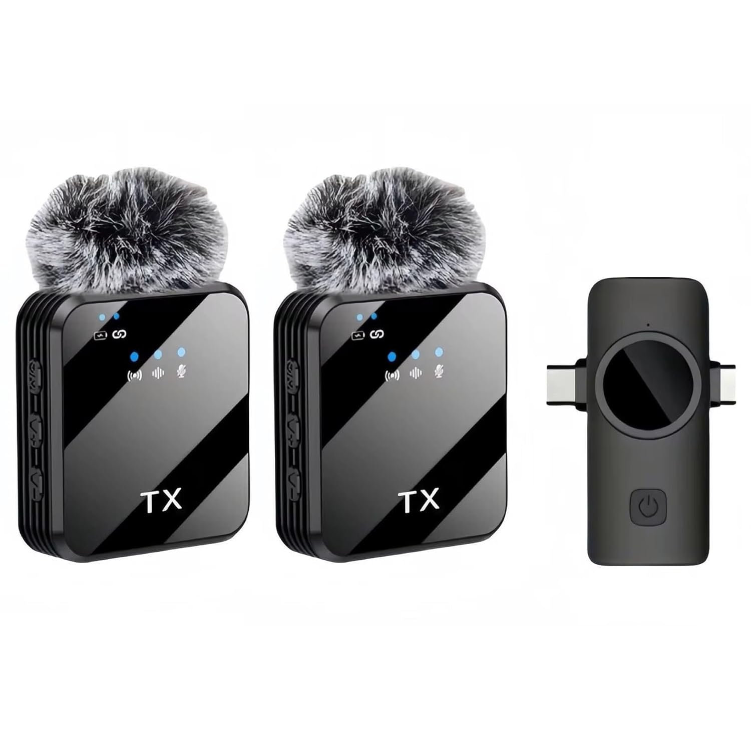 Coverzone Kablosuz Yaka Mikrofonu Çiftli Mikrofon iPhone 16 ile Uyumlu TYPE-C/Lightning Portlu Telefon PC Tablet Video Kayıt Röportaj Canlı Yayın Vlog Kablosuz Mikrofon 1029