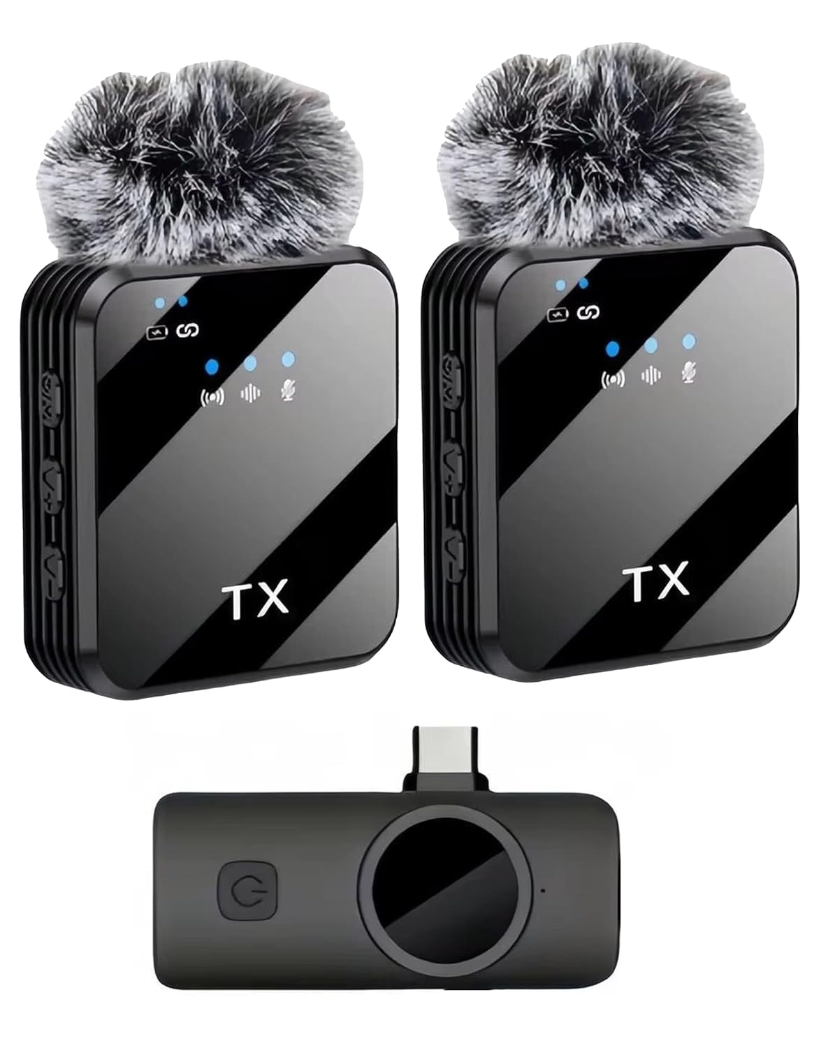 Coverzone Kablosuz Yaka Mikrofonu Çift Mikrofon iPhone 16 ile Uyumlu TYPE-C Portlu Telefon PC Tablet Video Kayıt Röportaj Canlı Yayın Vlog Kablosuz Mikrofon 1027