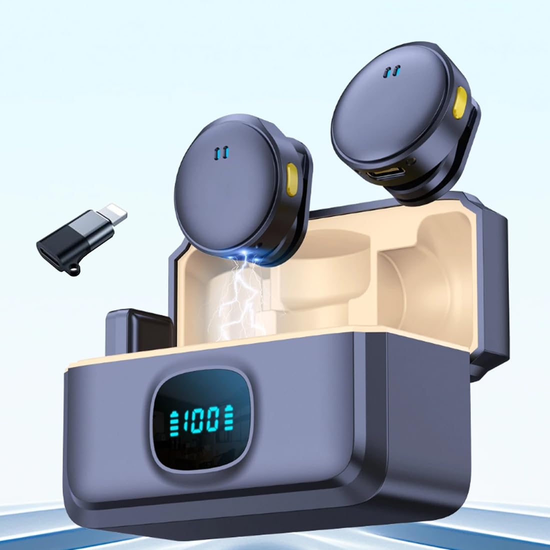 Coverzone Mıknatıslı Kablosuz Yaka Mikrofonu Çift Mikrofon iPhone 16 ile Uyumlu TYPE-C/Lightning Portlu Telefon PC Tablet Video Kayıt Röportaj Canlı Yayın Vlog Kablosuz Mikrofon 985