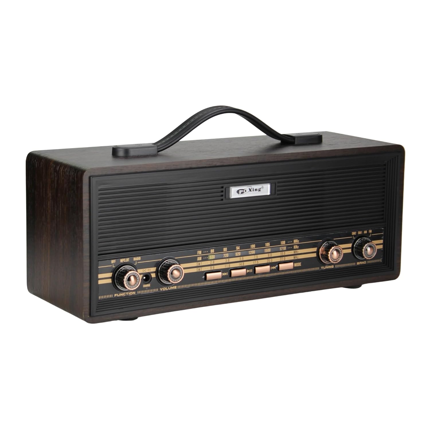 Coverzone Midi Boy Retro Radyo Bluetooth Destekli Taşınabilir Radyo - FM/AM/SW Frekans, USB/TF Kart Girişli, 2x8W Hoparlör, Şarjlı ve Kablolu Kullanım 35cm x 14cm PX-630BT (PX-630BT - Siyah)