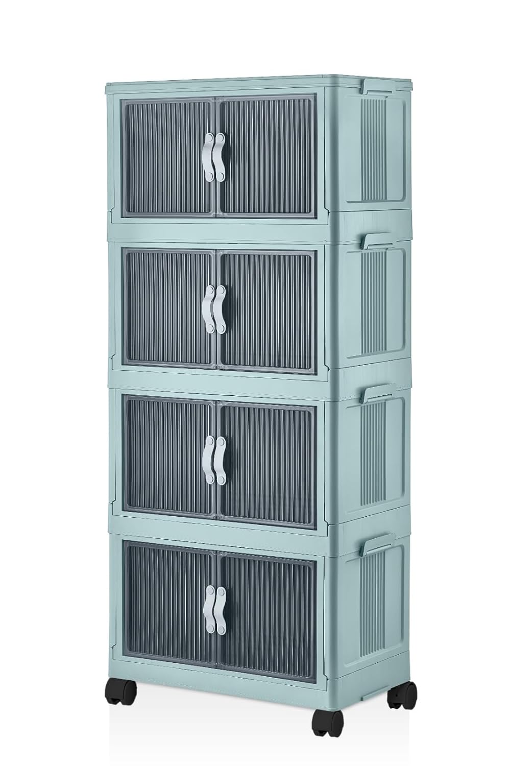 Deconox 4 Kat Portatif Organizer Tekerlekli Çok Amaçlı Katlanabilir Dolap, Kapaklı Düzenleyici Raf Mutfak, Banyo, Çocuk Odası, Garaj ve Ardiye için Toparlayıcı Ünite, Stop Tekerlekli (SU YEŞİLİ)