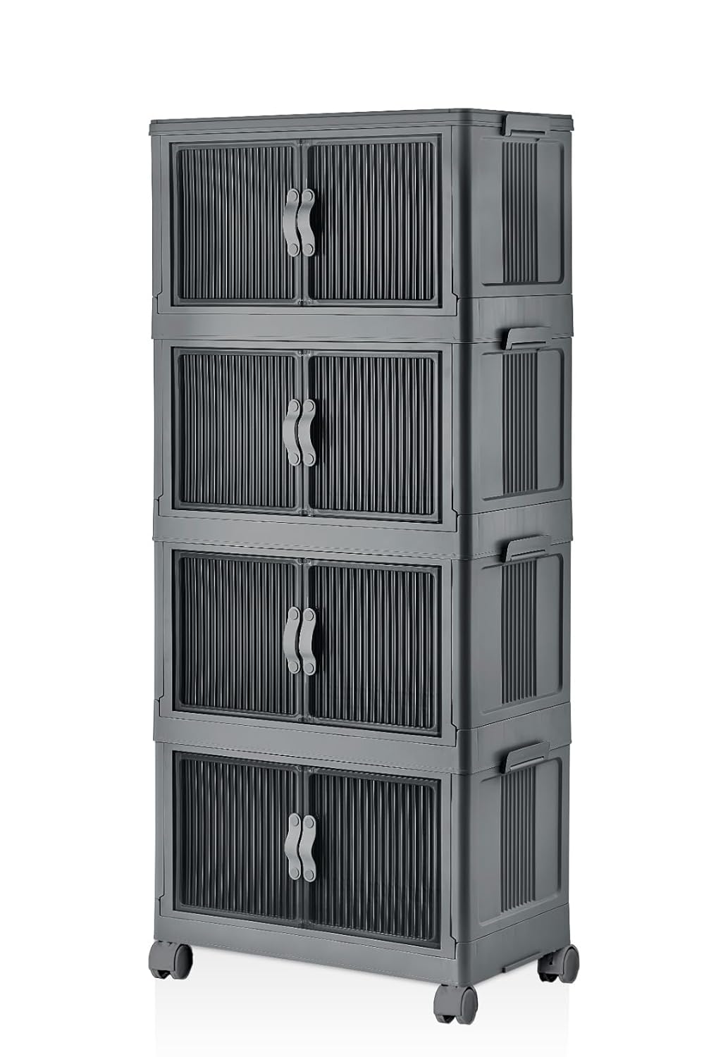 Deconox 4 Kat Portatif Organizer Tekerlekli Çok Amaçlı Katlanabilir Dolap, Kapaklı Düzenleyici Raf Mutfak, Banyo, Çocuk Odası, Garaj ve Ardiye için Toparlayıcı Ünite, Stop Tekerlekli (ANTRASİT)