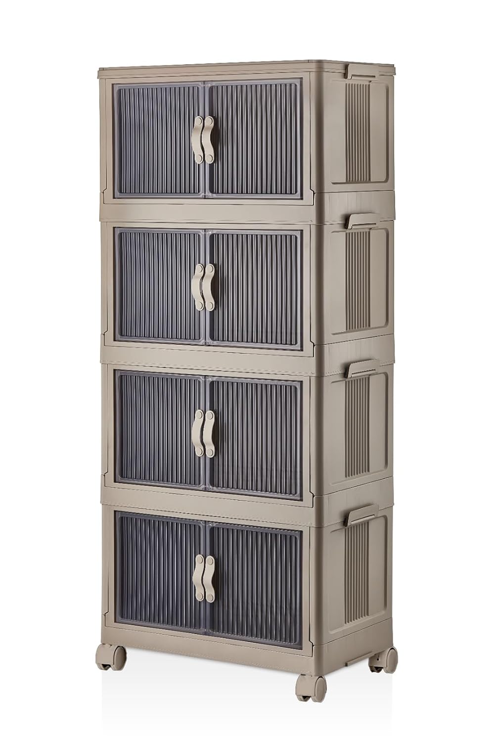 Deconox 4 Kat Portatif Organizer Tekerlekli Çok Amaçlı Katlanabilir Dolap, Kapaklı Düzenleyici Raf Mutfak, Banyo, Çocuk Odası, Garaj ve Ardiye için Toparlayıcı Ünite, Stop Tekerlekli (TOPRAK)