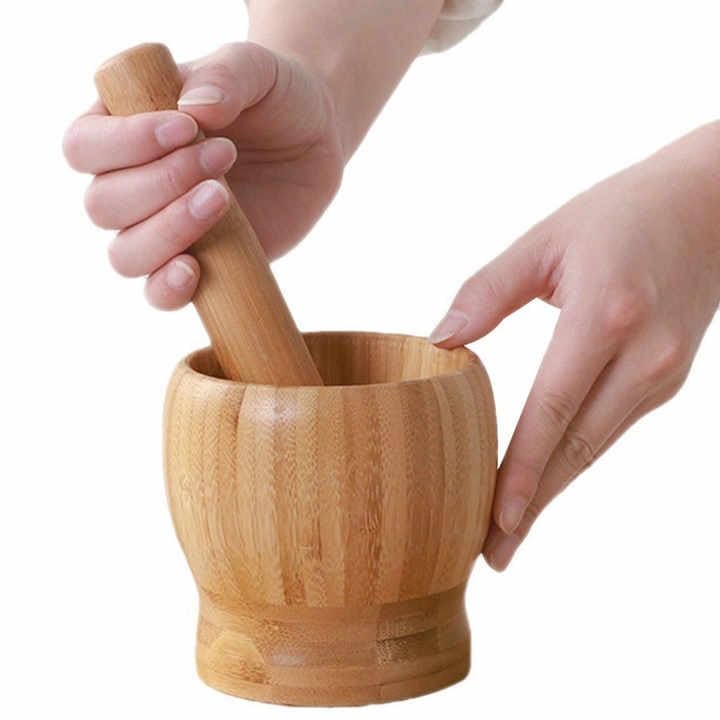 Deconox Bambu Havan ve Tokmak Seti, Büyük Boy Mutfak Havanı, Baharat ve Sarımsak Öğütücü Ve Döveceği