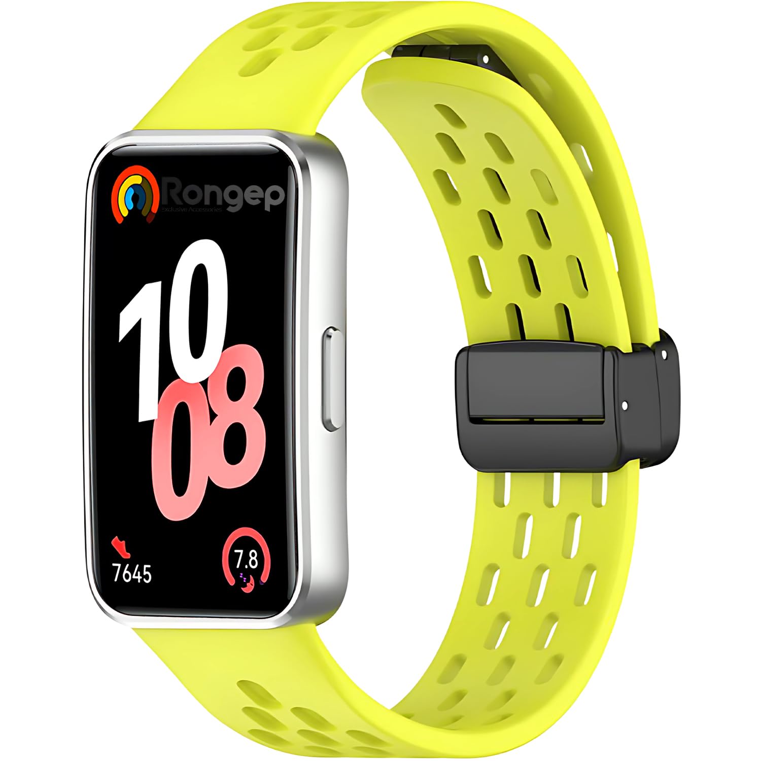 Rongep Huawei Band 10-9-8 ile Uyumlu Delikli Tasarım Air Loop Silikon Kordon Manyetik Toka Mekanizmalı Nefes Alabilirlik Sağlayan Deformasyona Karşı Dayanıklı Yumuşak Saat Kayışı (Siyah)