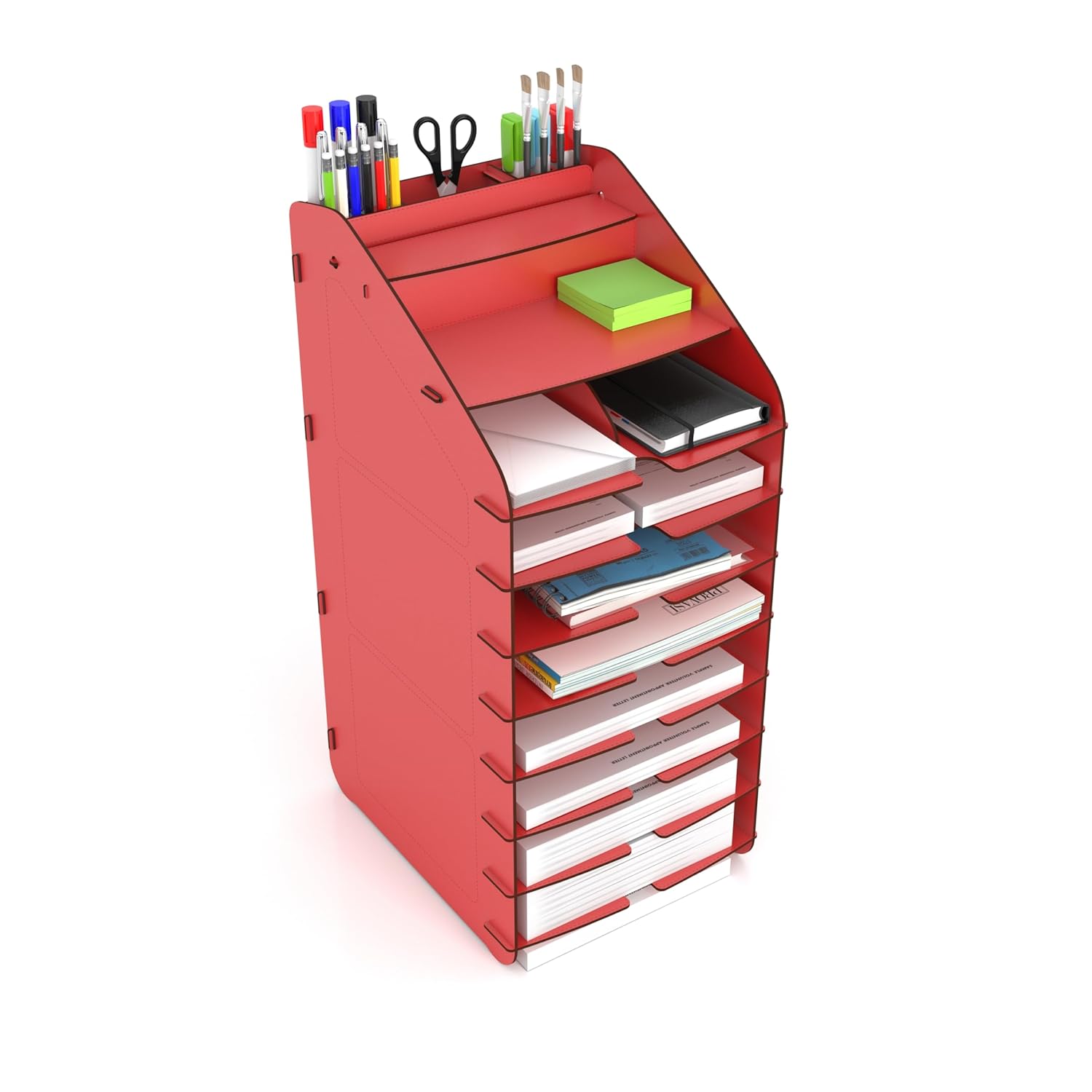 Mingitav Tower Ofis Masaüstü Organizer 10 Kat Letter A4 Evrak Rafı (Kırmızı)