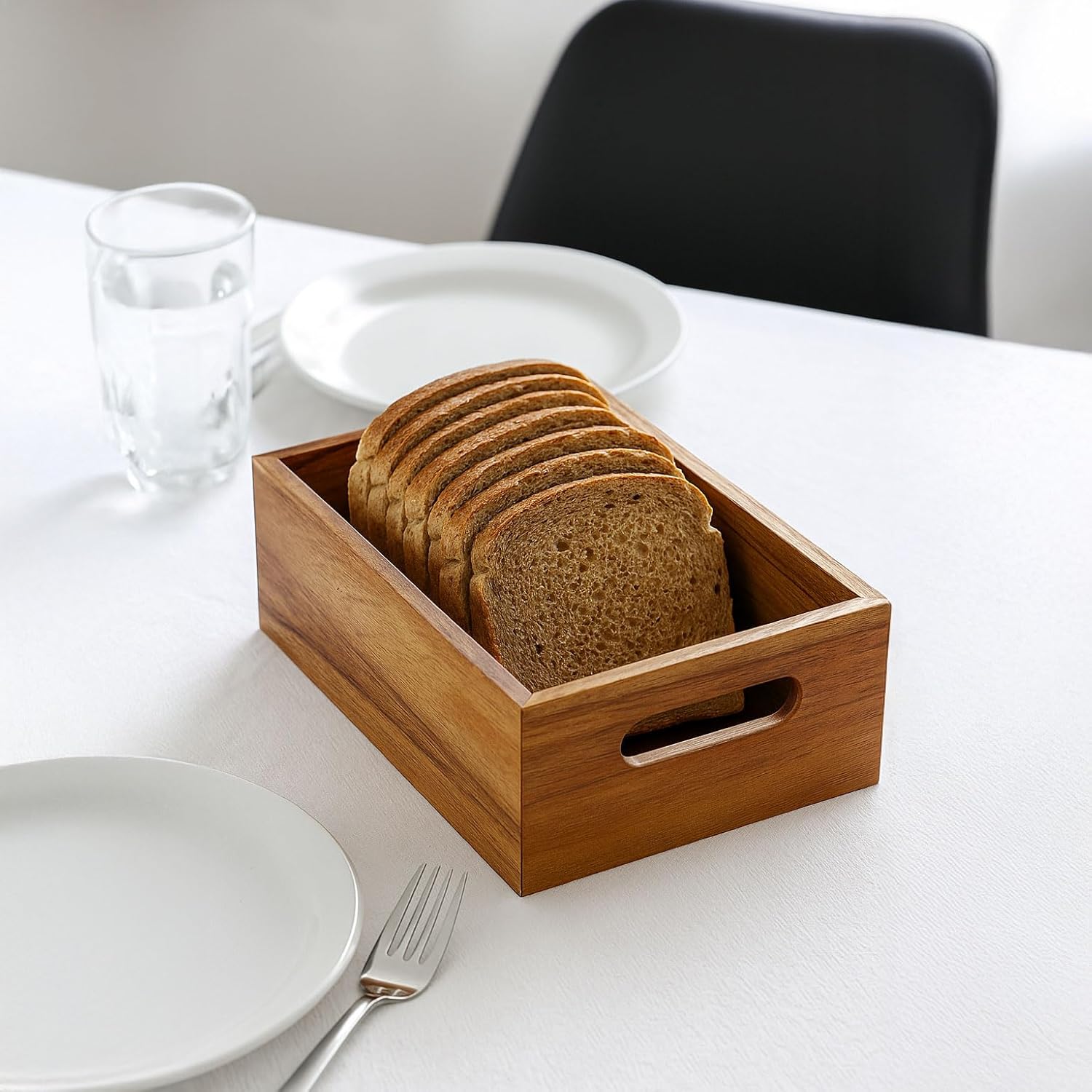 Deconox Akasya Ağacından Ahşap Ekmeklik, Akasya Ekmek Sunum Sepeti, Ekmek Sunum Kutusu 25x14x8 cm