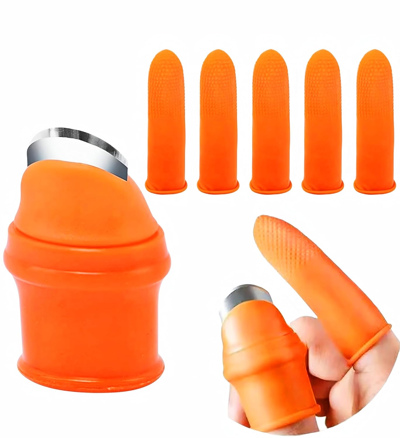 Kyrotech 6'lı Silikon Başparmak Bıçağı ve Kesilmeye Dayanıklı Parmak Kılıfı Seti, Meyve ve Sebze Toplama için Paslanmaz Çelik Kesici, Bahçe Budama Eldiveni Kiti