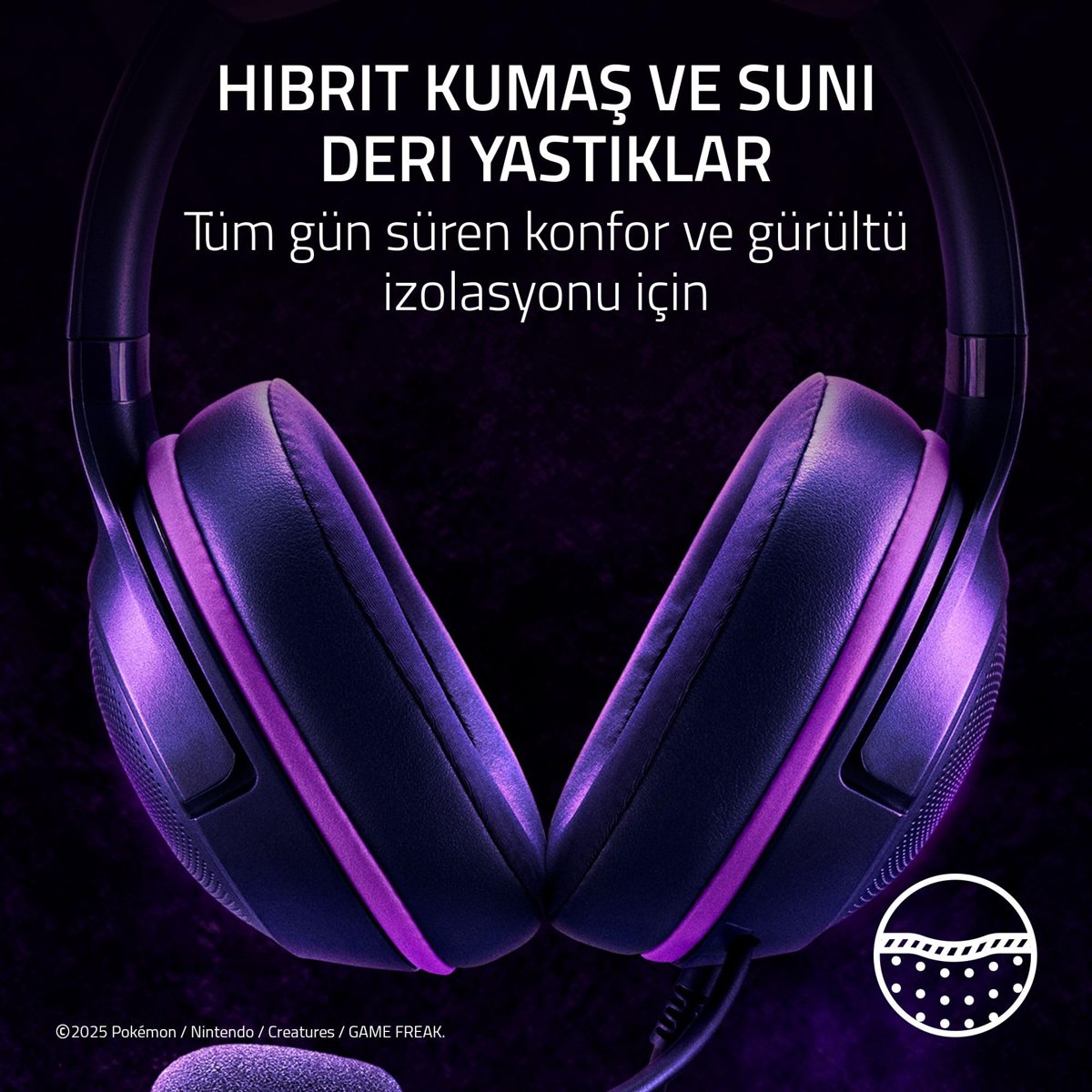 Razer Kraken Kitty V2 - Pokémon Gengar Edition - USB Kulaklık - Gengar Spike'lar - Stream Reaktif Aydınlatma - HyperClear Kardiyoit Mikrofon - TriForce 40 mm Sürücüler - Surround Ses | Leylak