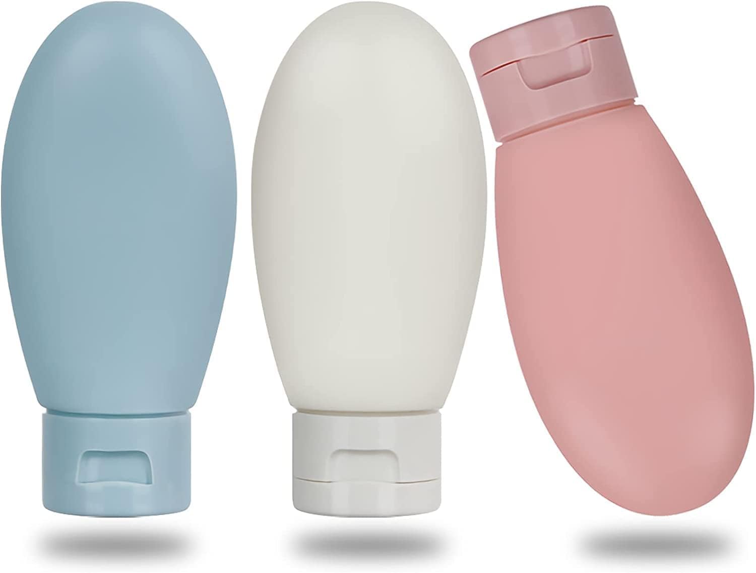 SUWORS 3'lü Seyahat Şişesi Seti – 60ml Sızdırmaz Krem ve Losyon Şişesi | Uçak Uyumlu, BPA İçermez, Renkli & Yumuşak, Fermuarlı Şeffaf Taşıma Çantası Dahil