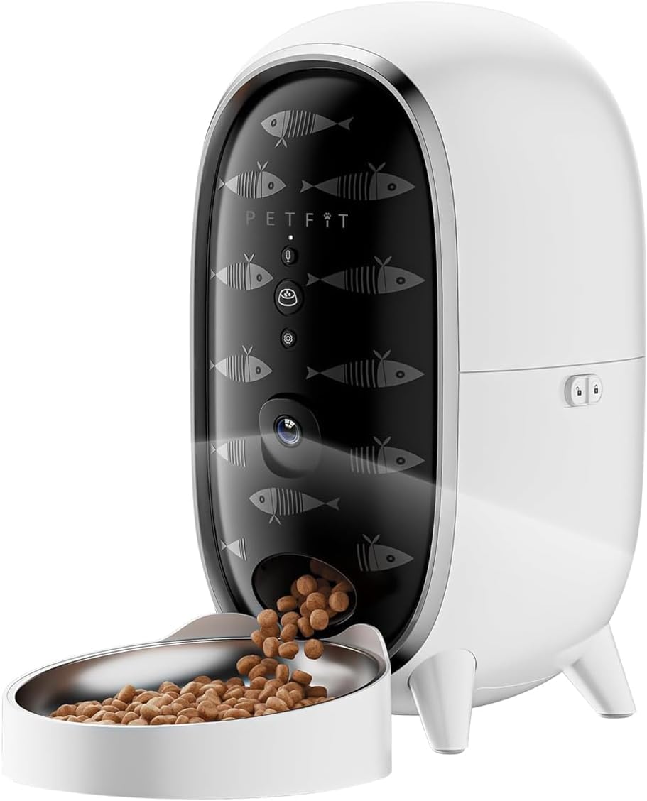 PETFIT Meow Pure Akıllı Otomatik Kedi Mama Kabı, 3L Kapasiteli, WiFi Kameralı, Mobil Uygulama Kontrollü, Sesli Komutlu, Beyaz