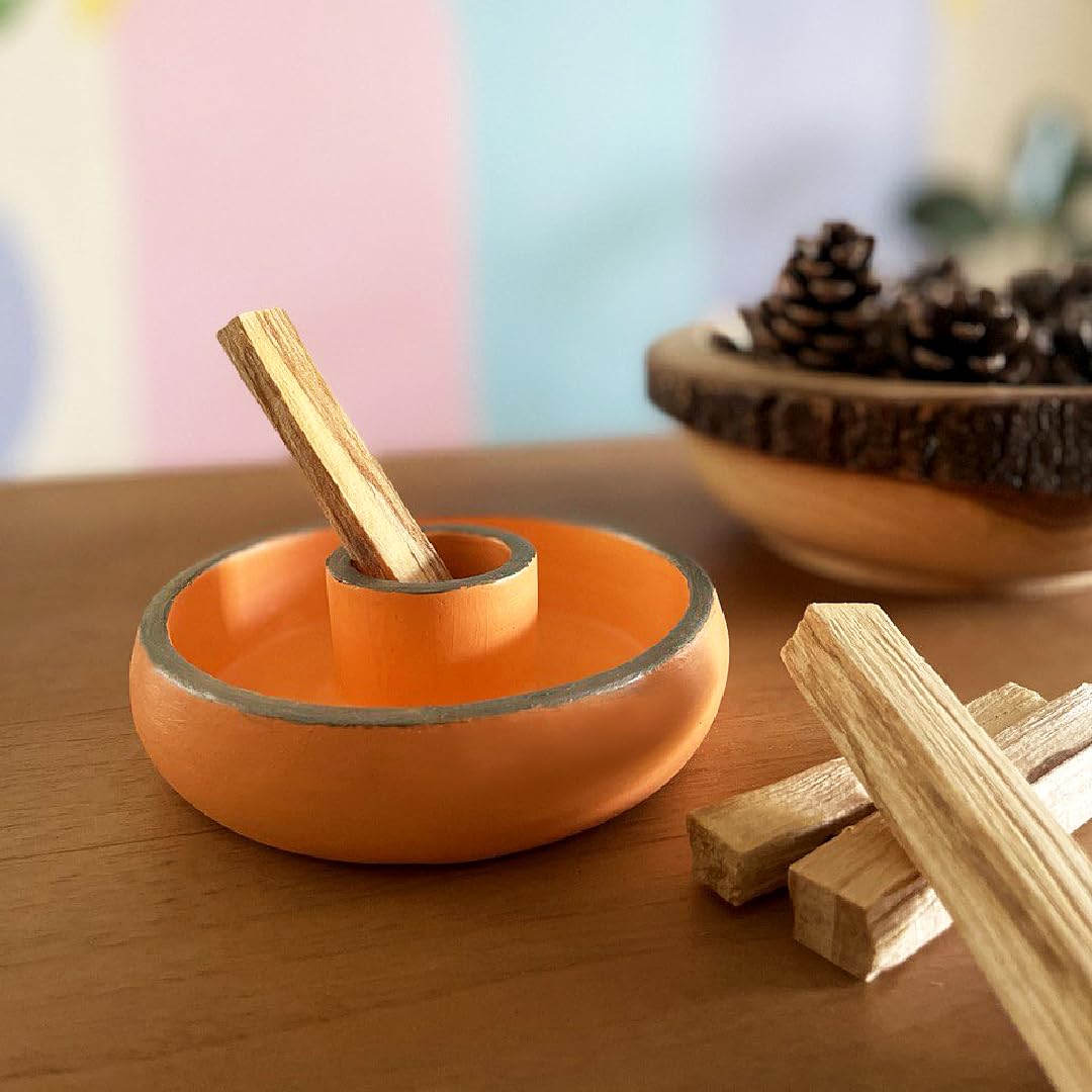 Palo Santo Seramik Tütsülük | Turuncu Rengi | Döküm Seramik Tozu | El Boyaması
