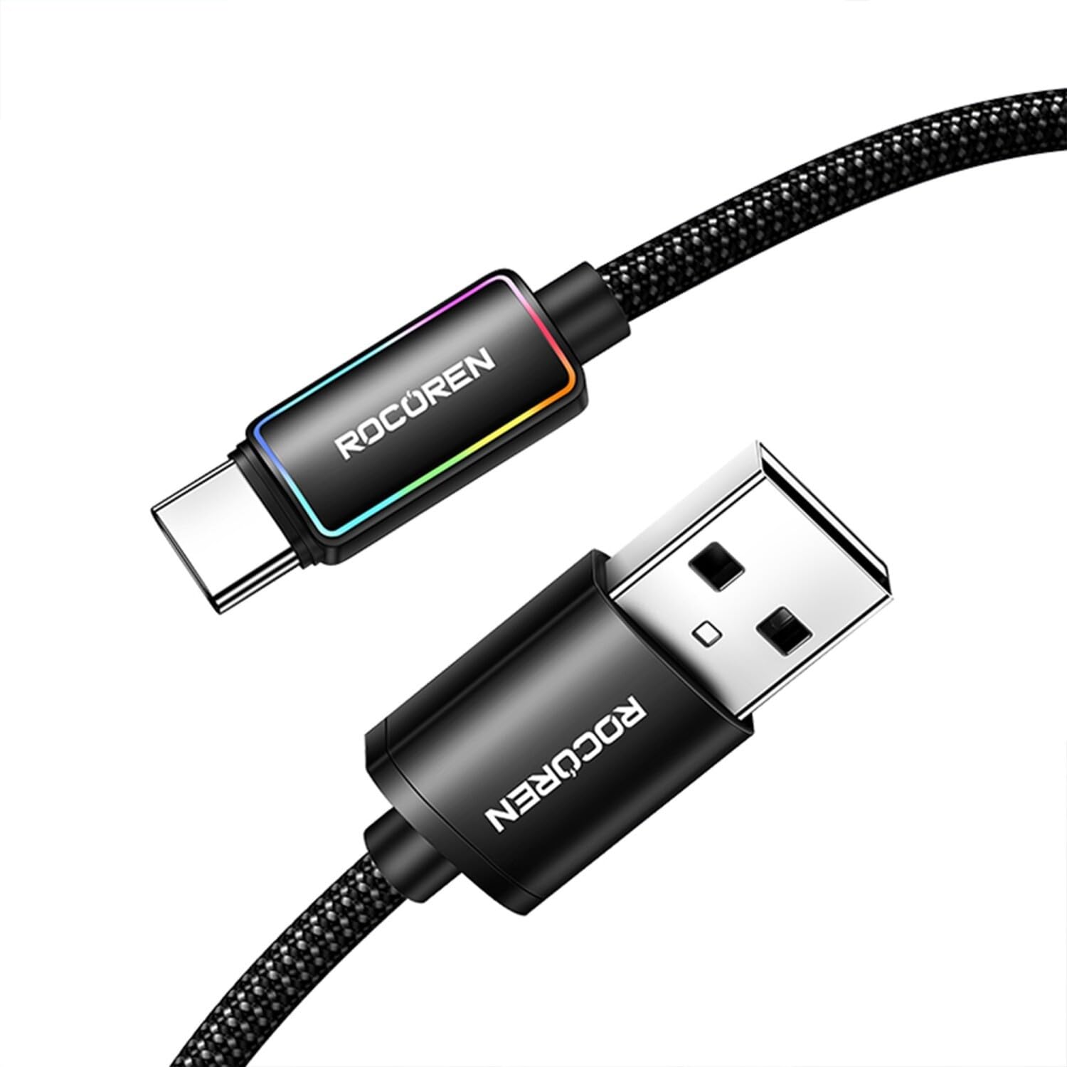 Rocoren Type-C to USB-A RGB Aydınlatmalı 3A Hızlı Şarj ve Data Kablosu 1 Metre