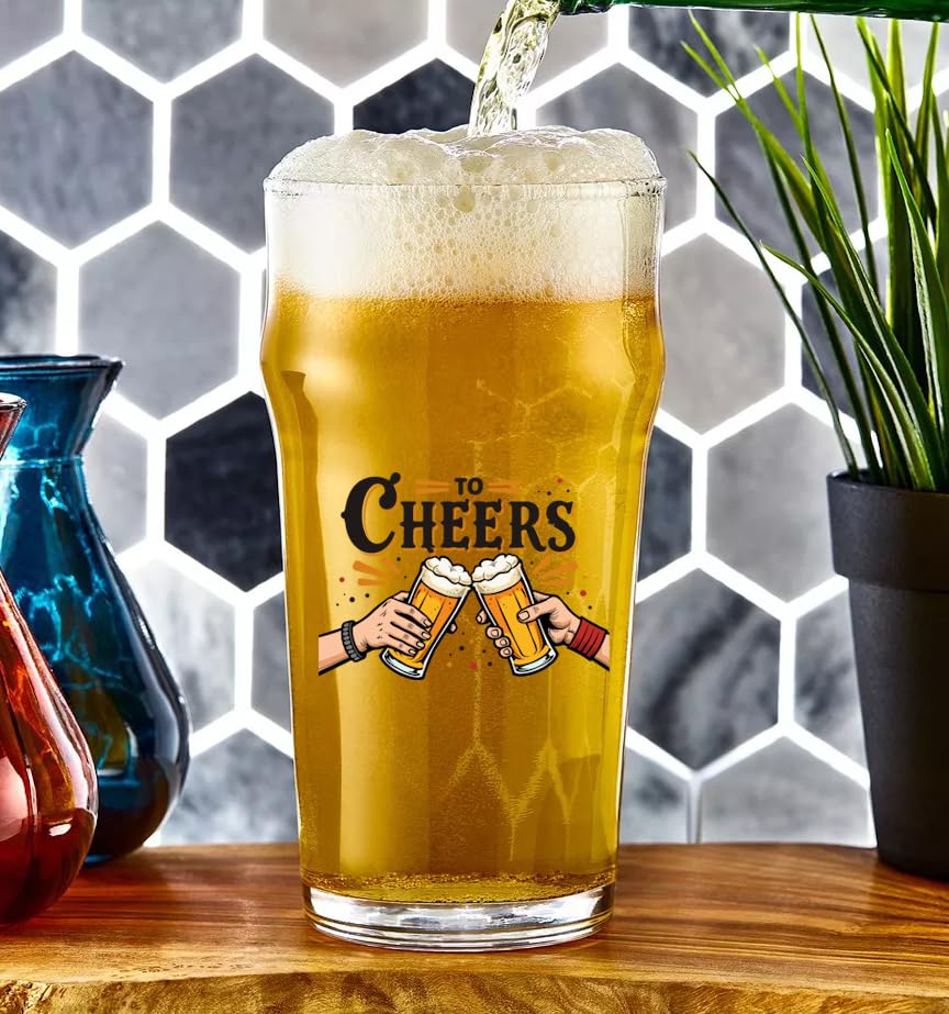 ODİ HOME Büyük Boy Renkli Baskılı Cam Bira Bardağı Nonic Pint Beer Glass 600 ml