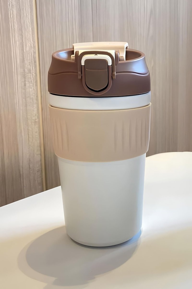316 L Çelik Kahverengi 450 ml Pipetli Soğuk Sıcak Kahve El Termos Mug cin847khv