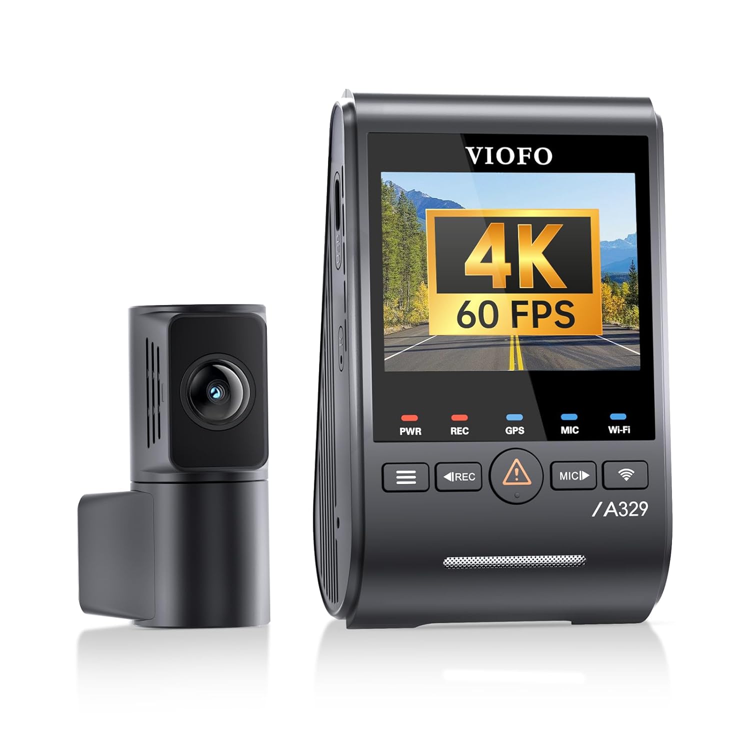 Viofo A329S 2 Kameralı Ön+Arka 4K 60FPS+2K Wi-Fi 6 HDR STARVIS 2 Sensör GPS'li SSD Destekli Araç Kamerası