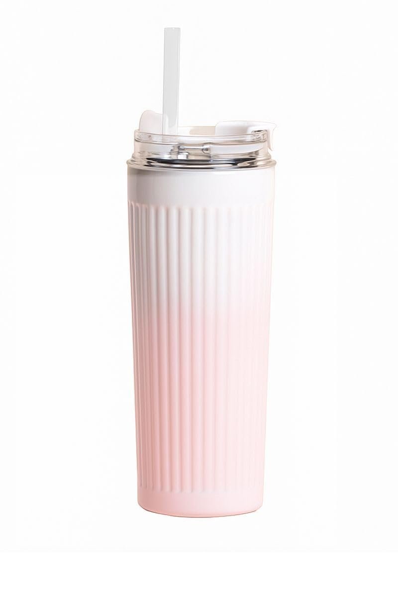 304 L Çelik 500 ml. Pembe Beyaz Degrade Pipetli El Termos Mug cin913pm
