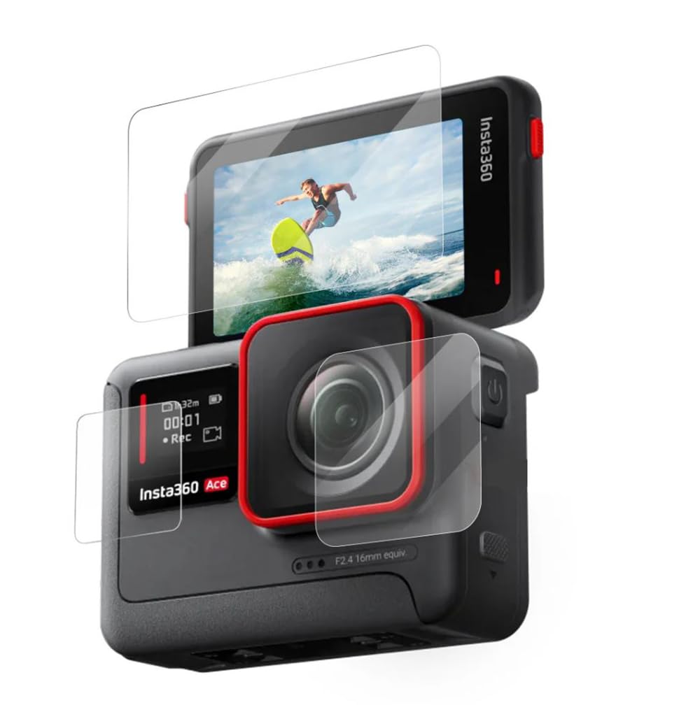 Ayex Temperli Cam Ekran Koruyucu Film Kiti Insta360 Ace/Ace Pro için – Ön Ekran, Arka Ekran ve Lens Koruyucu, 9H Sertlik, 2.5D Kavisli Yüzey