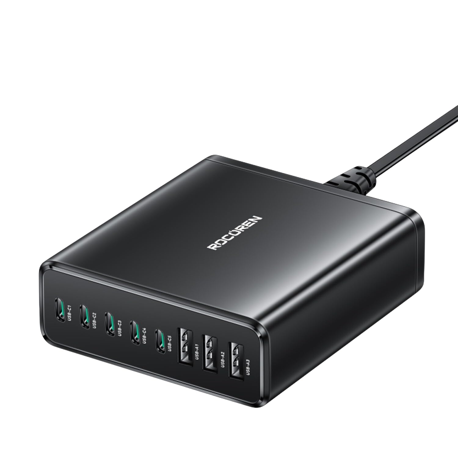 Rocoren 185W 8 Portlu GaN Şarj Cihazı 5*Type-C 3*USB-A Notebook iPhone Samsung Uyumlu Şarj İstasyonu