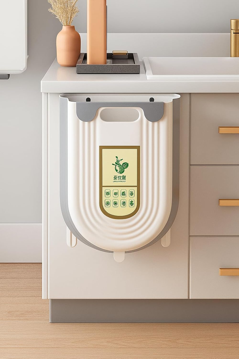 Kyrotech Katlanabilir Körüklü Mutfak Dolap İçi Çöp Kovası – 20kg Taşıma Kapasiteli, Kompakt ve Dayanıklı Atık Kutusu, Kolay Montajlı Plastik Çöp Kovası, Pratik ve Hijyenik Kullanım, 13x22x25 cm