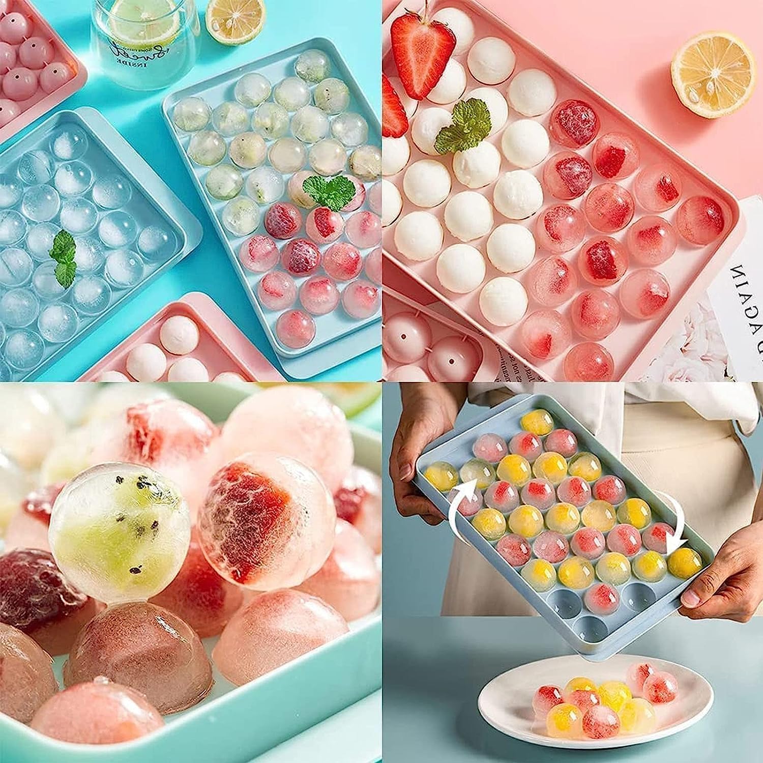 Yuvarlak Buz Kalıbı Pratik ve Şık 33'lü Küre - Küre Buzluk 33'lü | Buz İçecek Topu | Buz Lolipop Kalıbı (BPA İÇERMEZ)