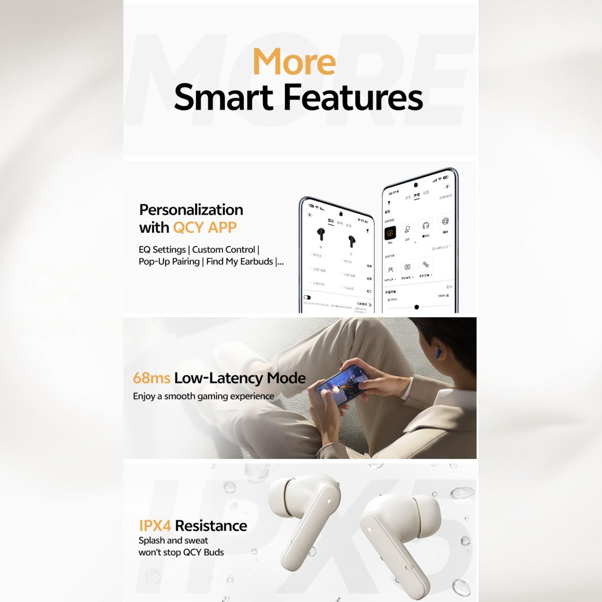 QCY Buds Bluetooth Kulaklık - Şık Tasarım - iPX4-35 Saat Ultra Uzun Pil Ömrü - Düşük Gecikme 0.06s -AI Gri
