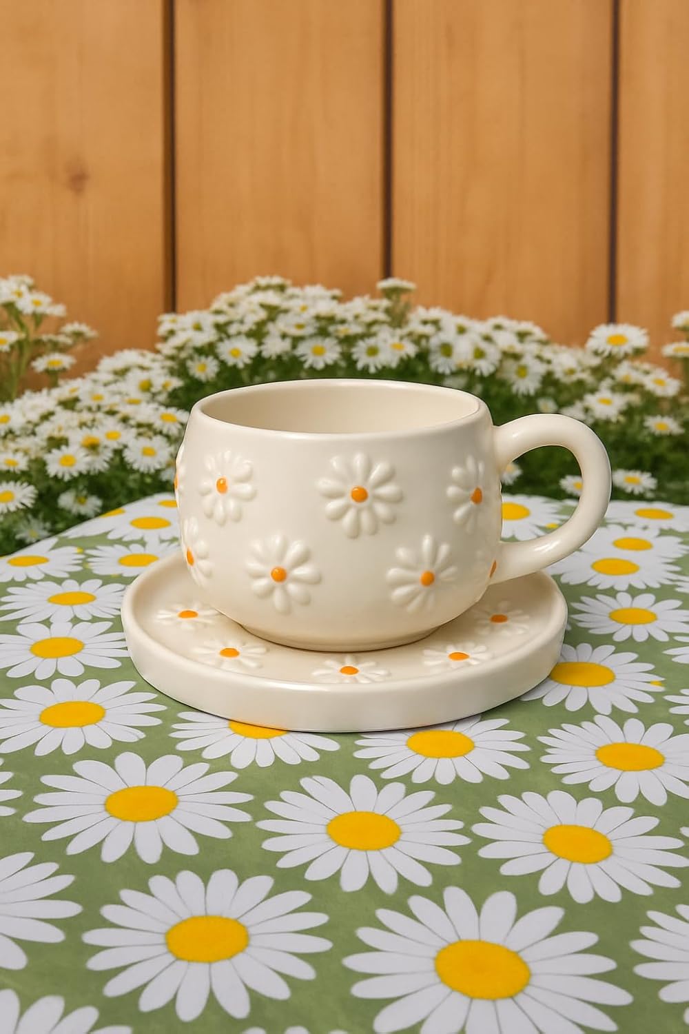 RGS Home Life Seramik El Yapımı Dekoratif Papatya Kupa Fincan Takımı