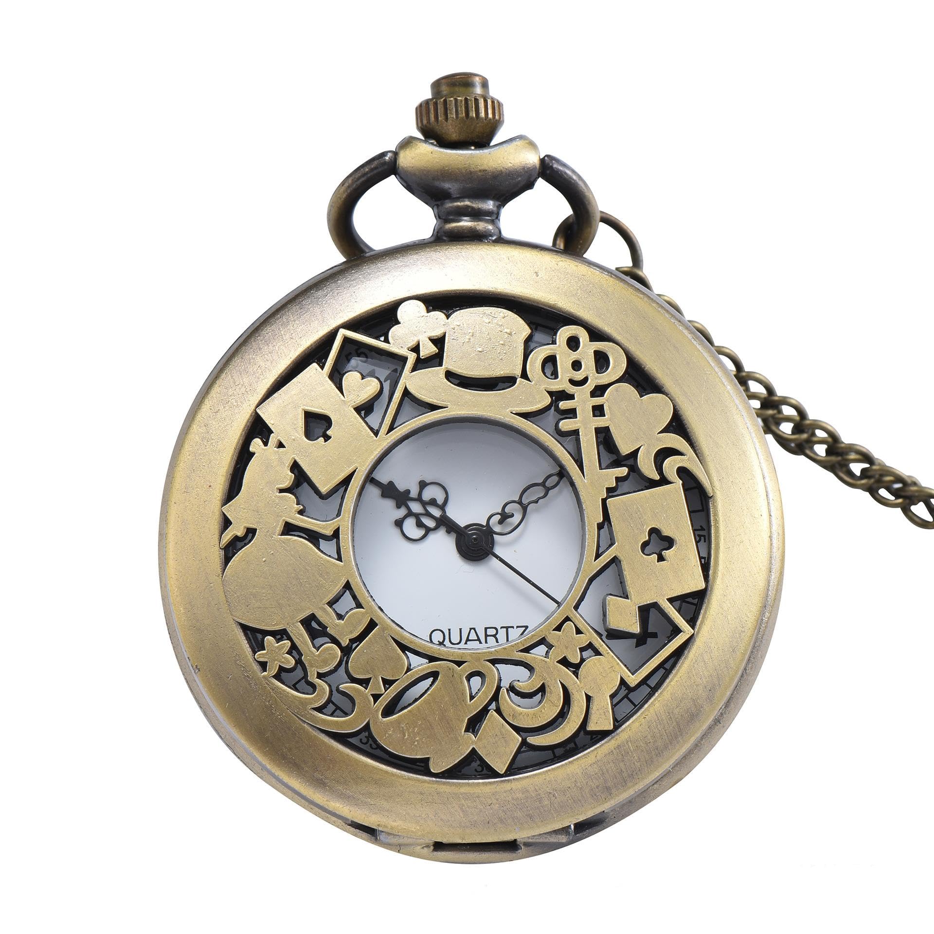 Valkyrie Alice Harikalar Diyarı Temalı Vintage Bronz Cep Saati - Kolye Köstekli Retro Hediye