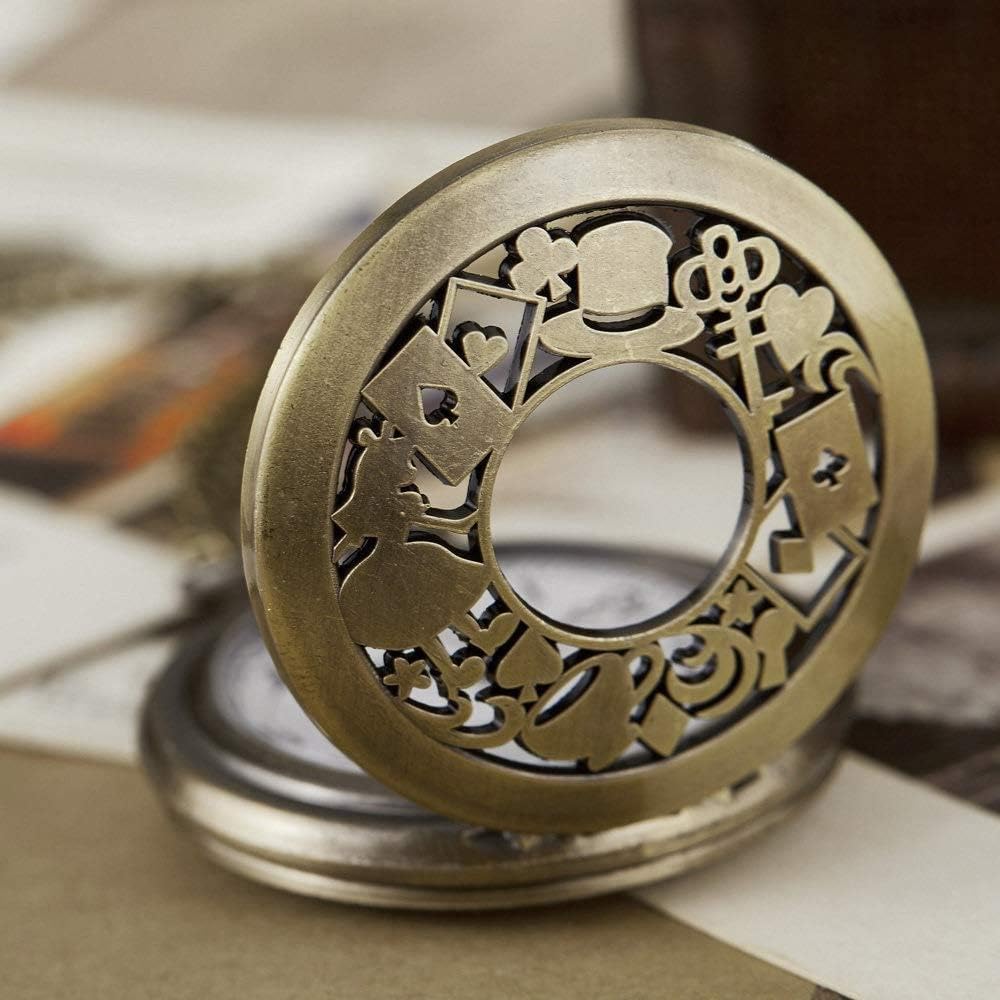 Valkyrie Alice Harikalar Diyarı Temalı Vintage Bronz Cep Saati - Kolye Köstekli Retro Hediye